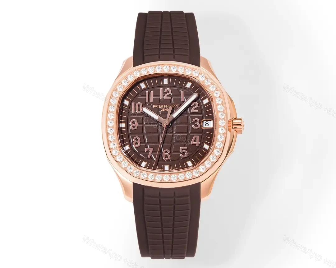 Patek Philippe Aquanaut Luce 5268 Series Rose Gold Watch with Diamond Bezel Brown Dial and Rubber Strap — view 1