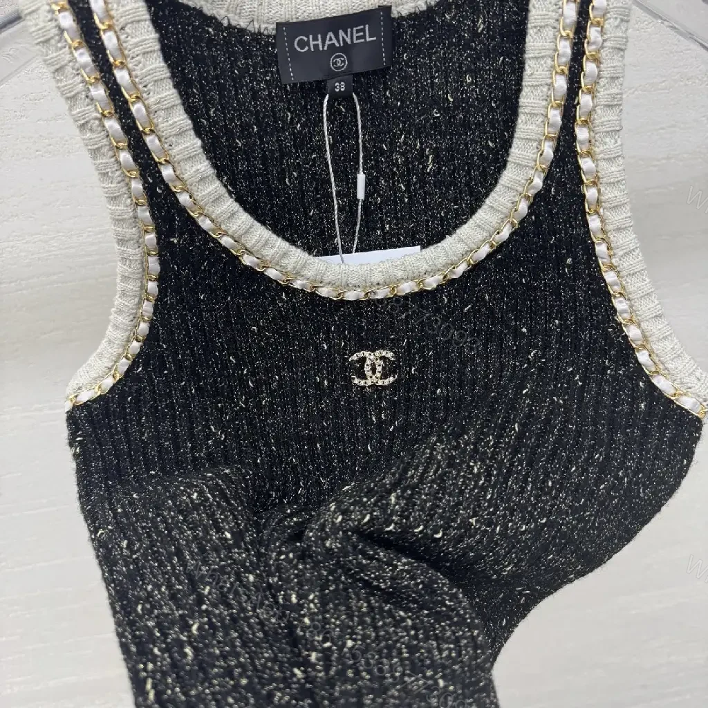 View 3 of Metallic-Trim Knit Tank: Crystal Neckline, Rich Texture