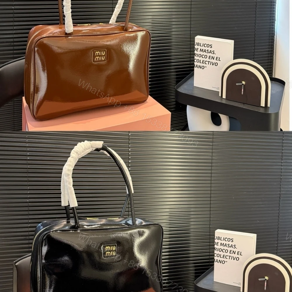 View 3 of MIUMIU BEAU NAPLAK PATENT BAG PALISANDER 35CM
