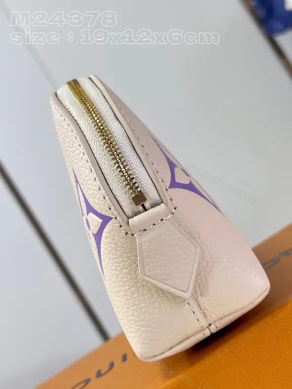 View 2 of Designer Monogram Pouch: Cream Pebble-Grain, Lavender LV-Inspired, Compact Luxury