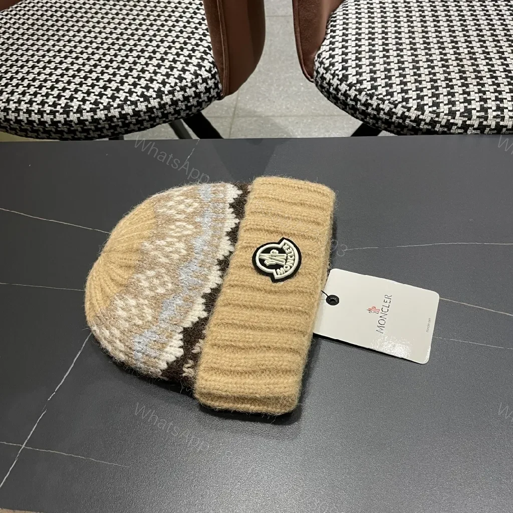 View 2 of Textured Knit Beanie: Luxury Moncler Badge Warmth Cap
