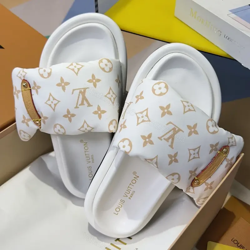 White Monogram Slip-Ons: Sculpted Comfort Sandals — view 1