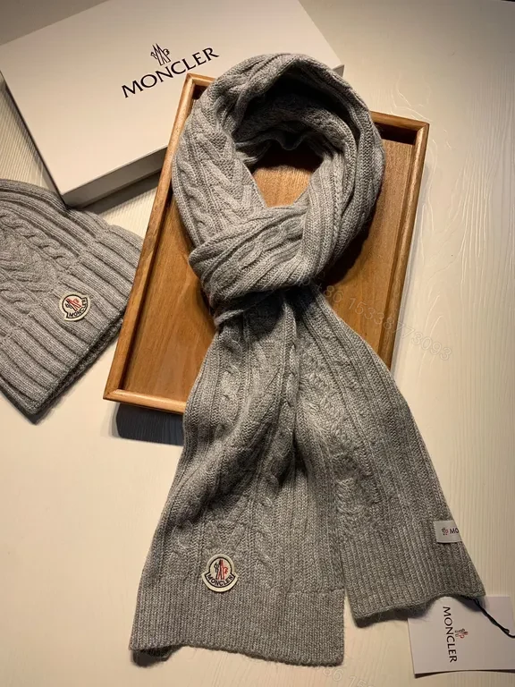 View 8 of Moncler Grey Knit Beanie & Scarf Set â€“ Luxe Winter Warmth