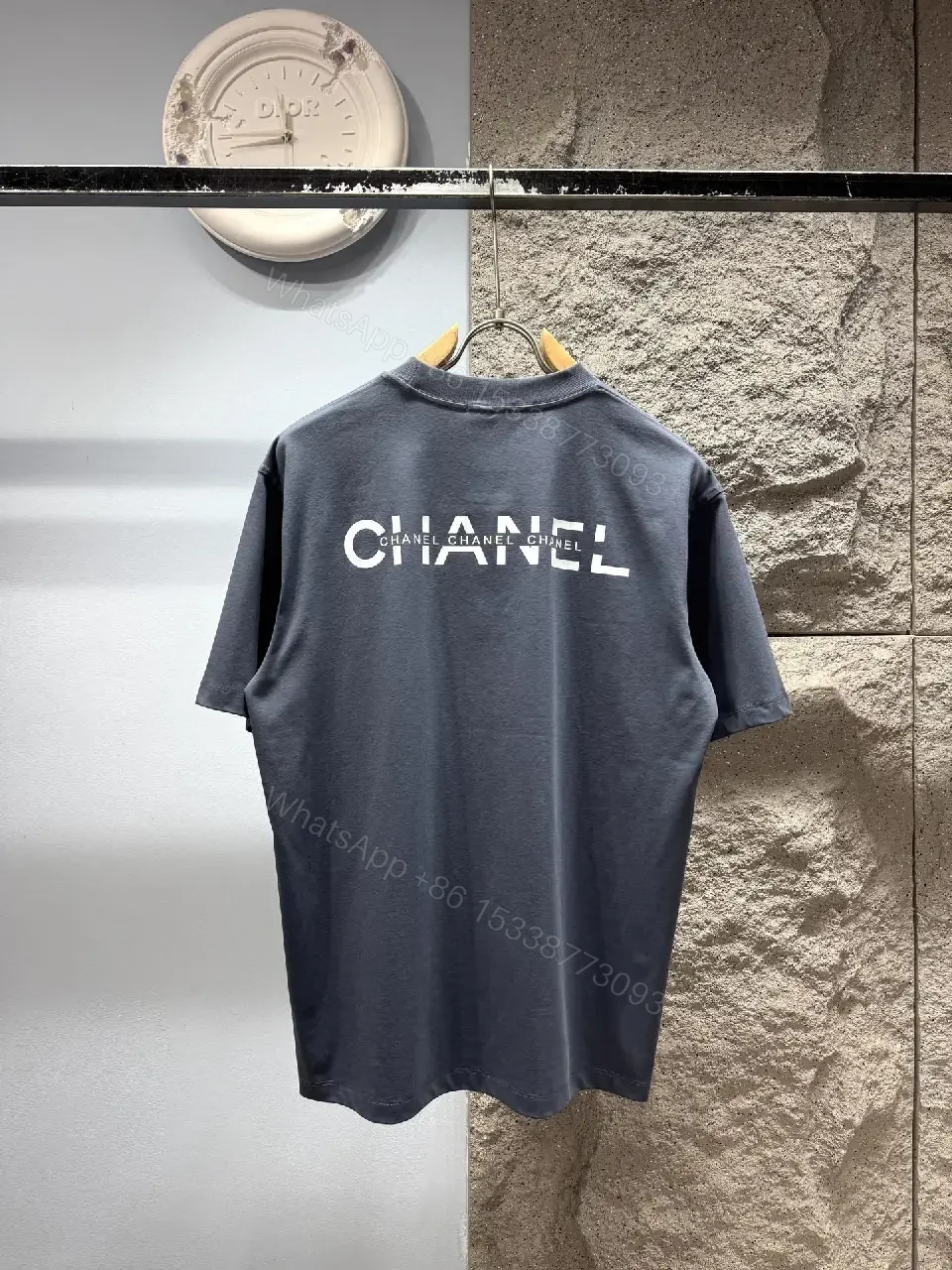 View 6 of Navy Knit Tee: Subtle Crest, Luxe Texture, Relaxed Fit Top