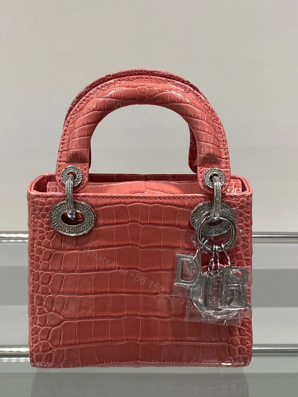 View 3 of DIOR Shiny Crocodile Mini Lady Dior with gold hardware