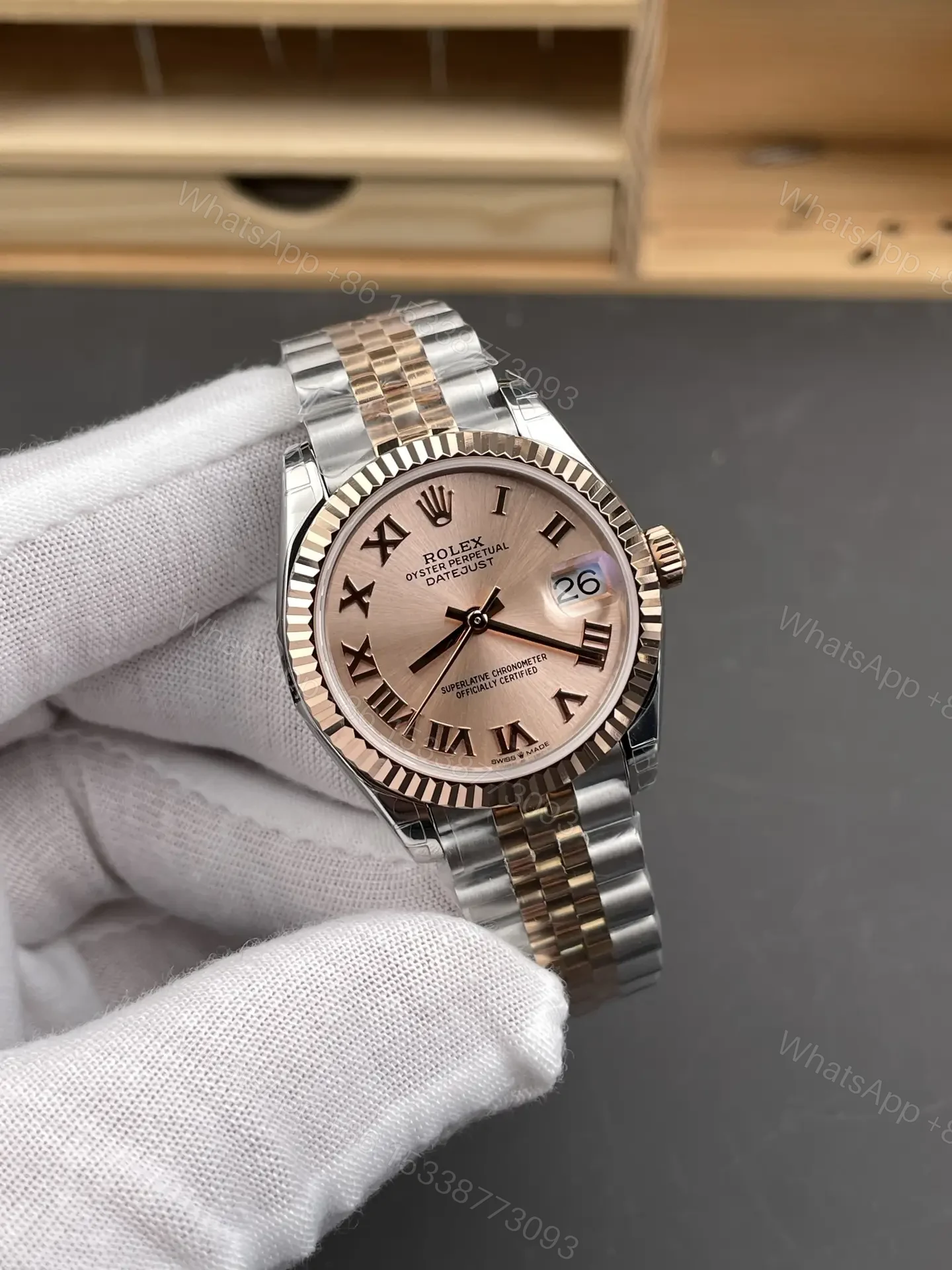 View 2 of Rolex Datejust 31 Rolesor Everose Fluted Jubilee Pink Roman 178271-0068