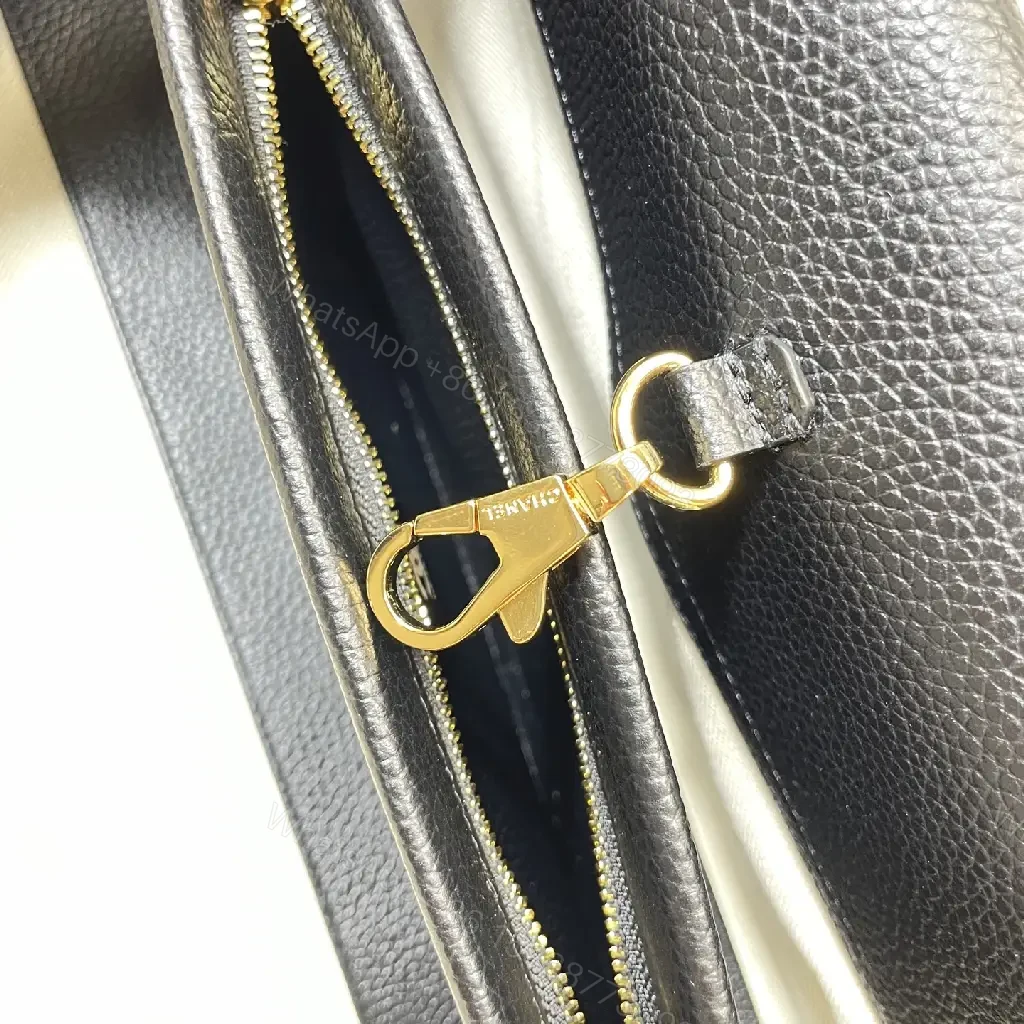 View 6 of Quilted Black Leather Handbag with Gold Hardware