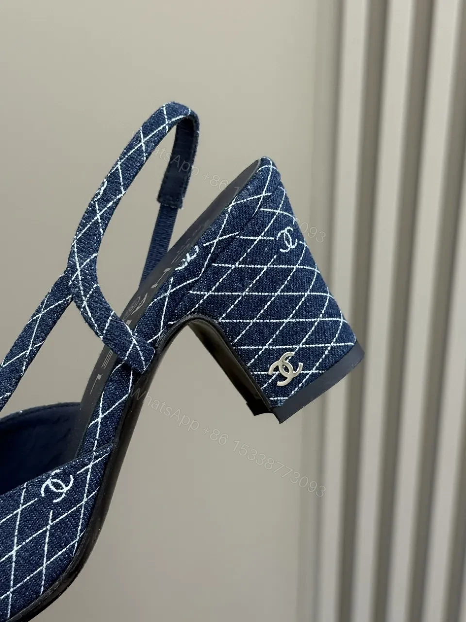 View 2 of Denim Diamond Slingbacks: Quilted Texture, Subtle Chanel Detailing