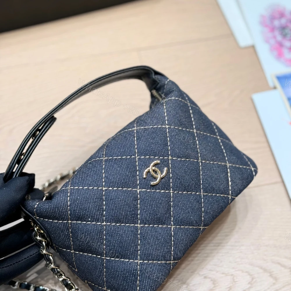 View 5 of Chanel Mini Clutch With Shoulder Strap Denim Dark Blue 17cm
