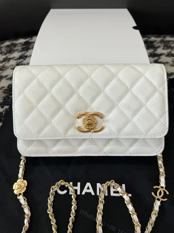 Chic Quilted Wallet-On-Shoulder Bag with Gold Hardware — view 1