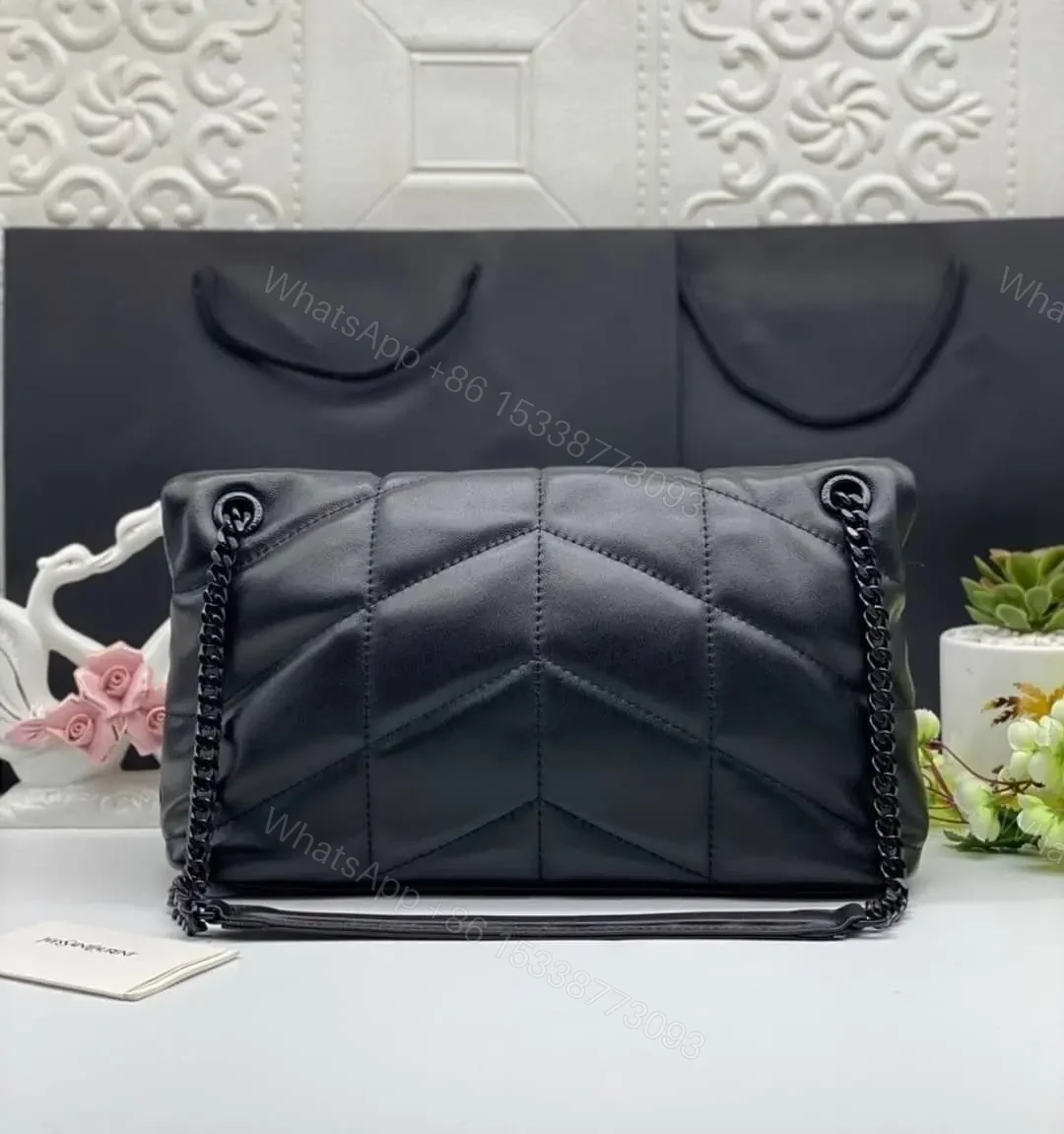 View 4 of Saint Laurent Small Loulou Puffer shoulder bag in black with Chain Strap