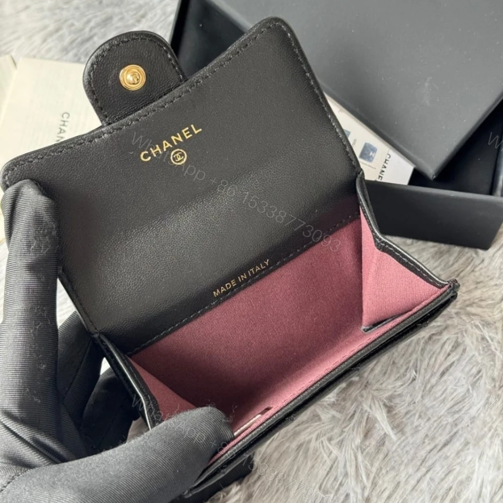 View 8 of Chanel Classic Card Holder With Gold Hardware Black 11Cm