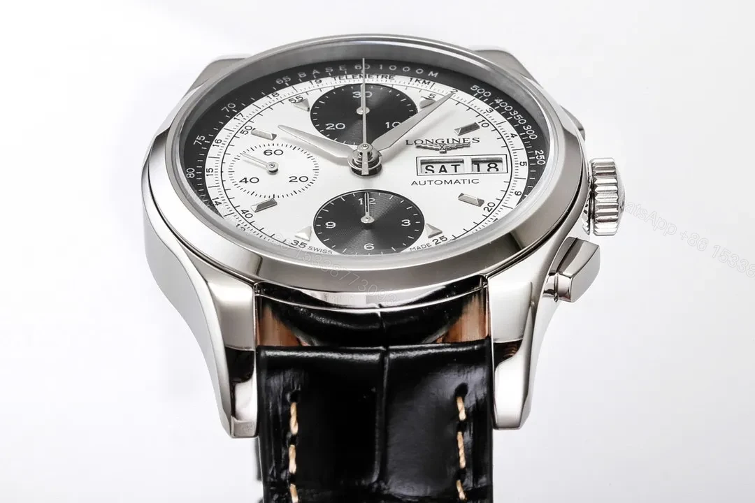 View 5 of Longines Classic Re Edition Men’s Watch Black and White Dial 40mm Stainless Steel Case Black Leather Strap Automatic 7750 Movement