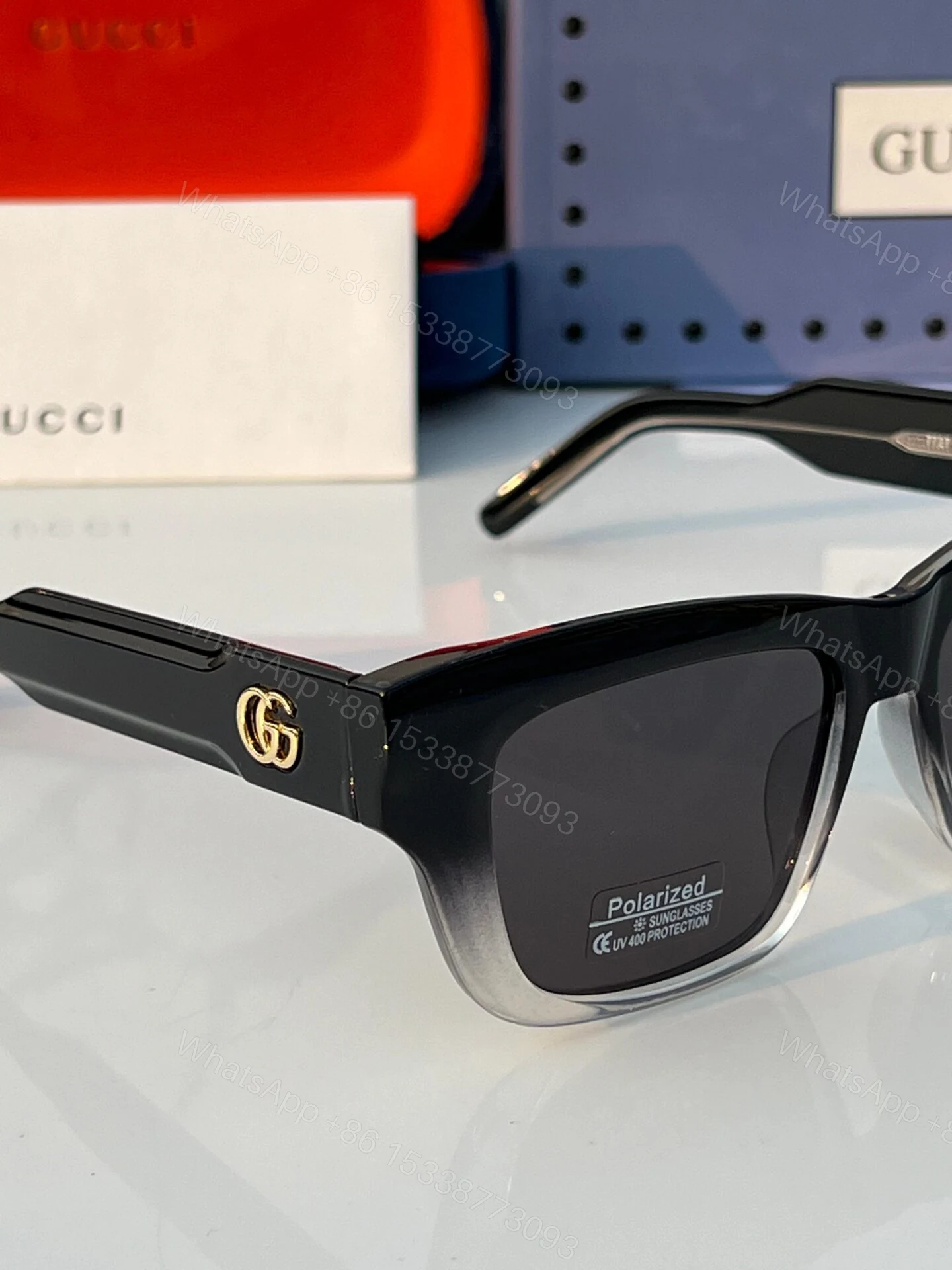 View 4 of Gucci Square Sunglasses Black-Transparent Plastic