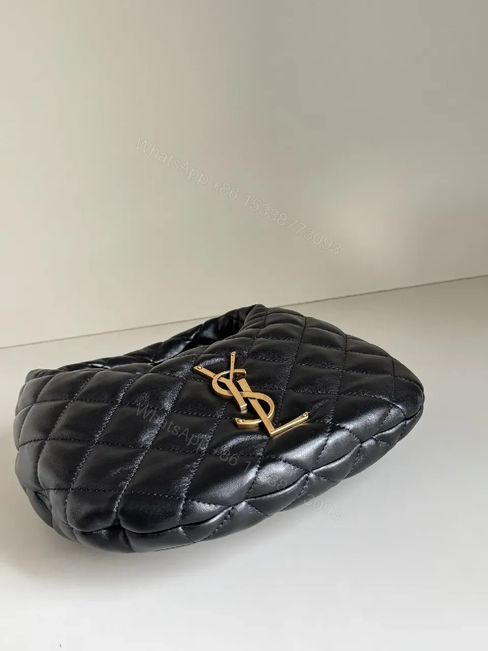 View 9 of Quilted Leather Handbag: Black with Gold Hardware Flair