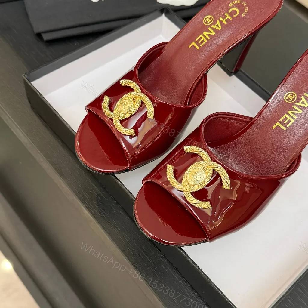 View 8 of Red Patent Slip-Ons: Gold Hardware, All-Day Comfort Mule