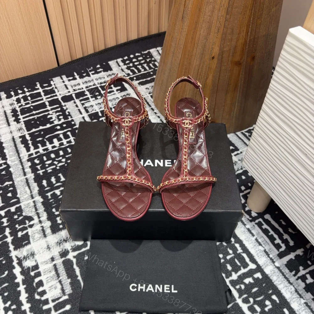 View 2 of 高仿Chanel*25C系列G36122A小羊皮中踭涼鞋紅色5CM免檢版
