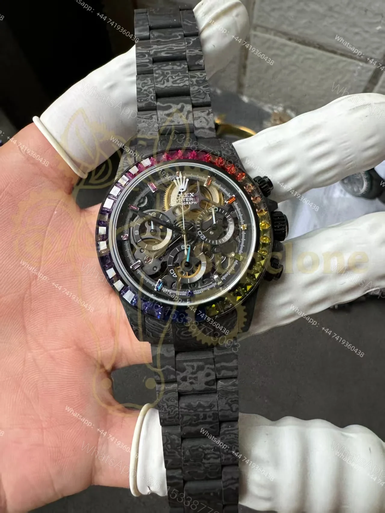 Rolex Super Clone Carbon Fiber Daytona Rainbow Bezel Carbon Fiber Bracelet — view 1