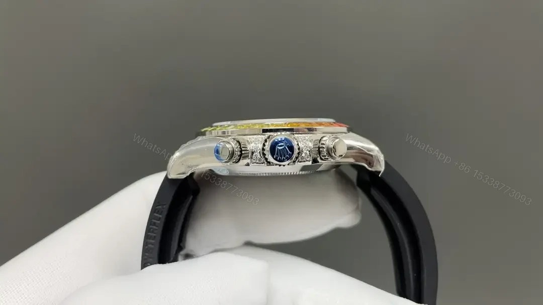 View 4 of Rolex Daytona Rainbow White Gold replica 40MM Rubber Strap Edition RLX-DAYTONA-RAINBOW-SKELETON-43MM