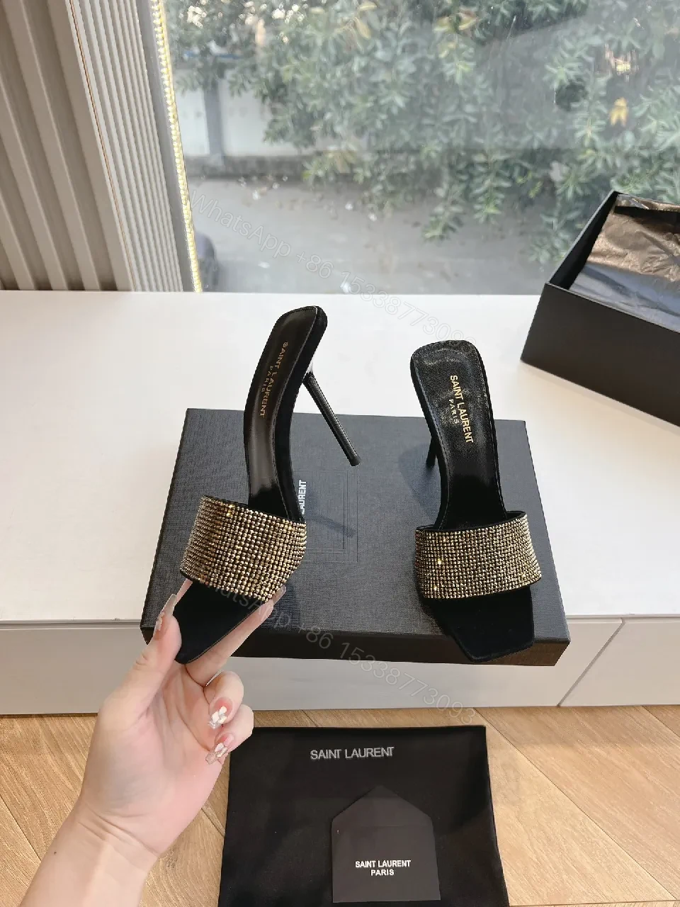 View 5 of Saint Laurent Rhinestone Strap Sandals - Modern Luxury, Open-Toe