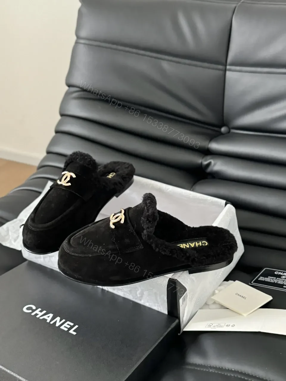 View 9 of Black Velvet Mules with Gold Hardware, Luxe Comfort, Chanel-Inspired