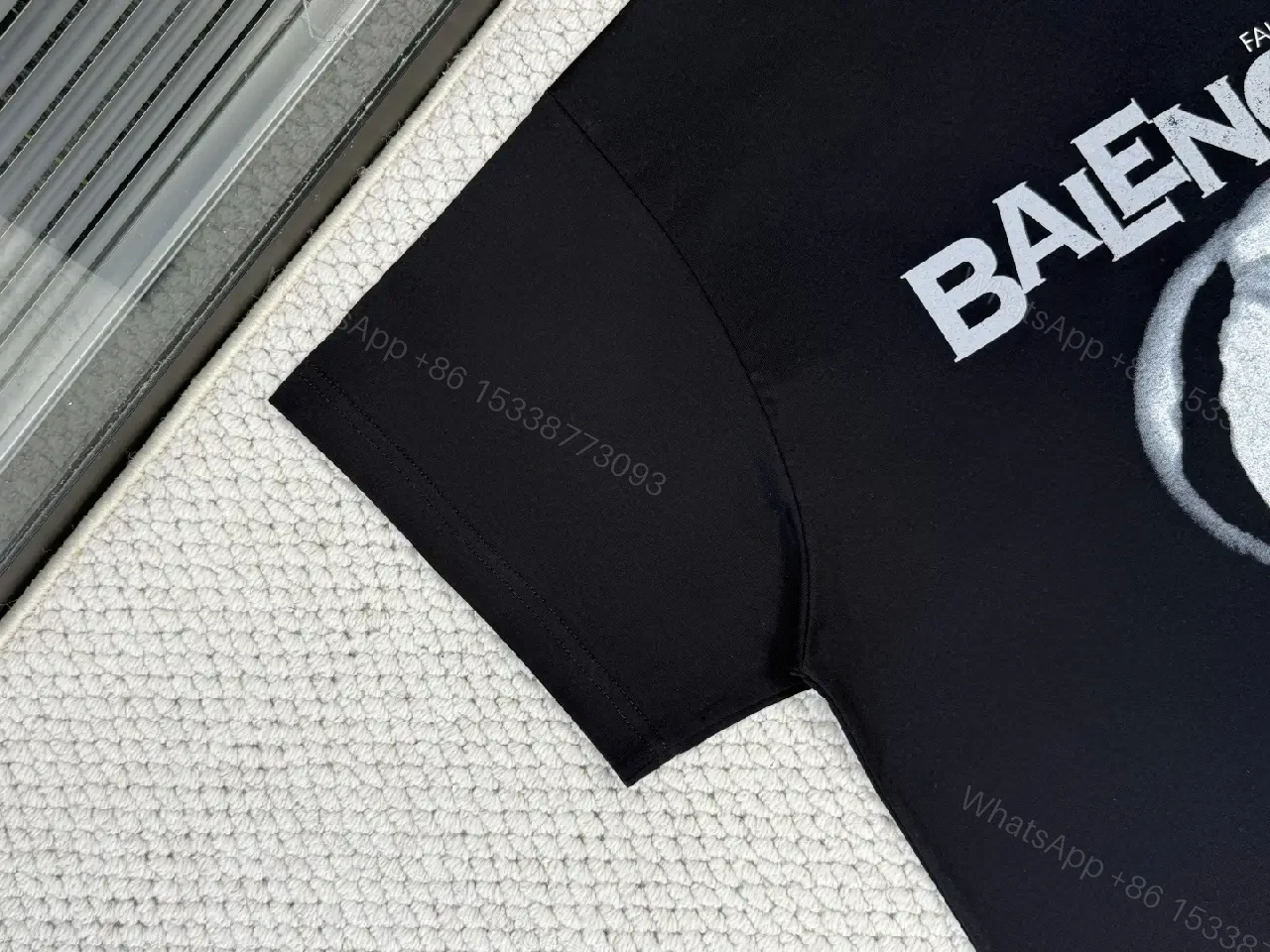 View 7 of Black Cotton Blend Relaxed Tee with Avant-Garde Graphic Edge