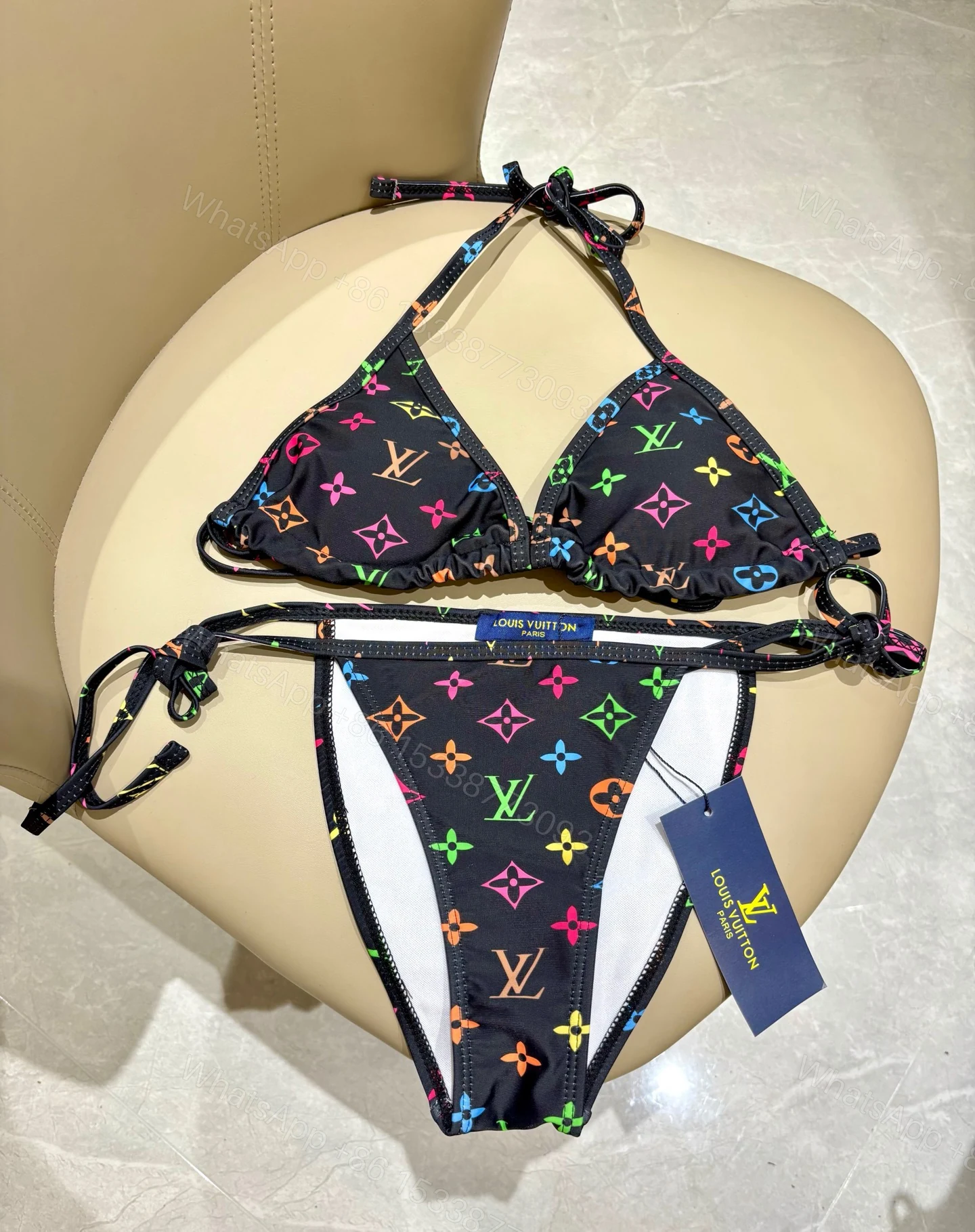 LV 高仿 彩虹老花比基尼套装 性感綁帶分体泳衣 — view 1