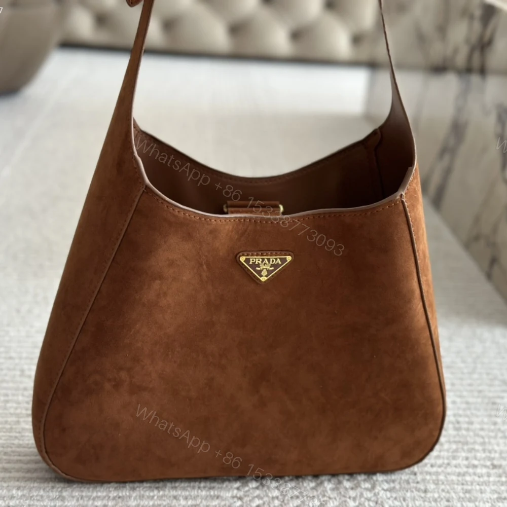 View 3 of PRADA LARGE SUEDE SHOULDER BAG COCOA BROWN 34CM