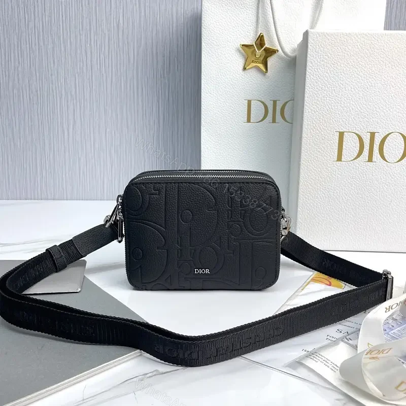 Black Leather Crossbody: Embossed Texture, Modern Minimalist Bag — view 1