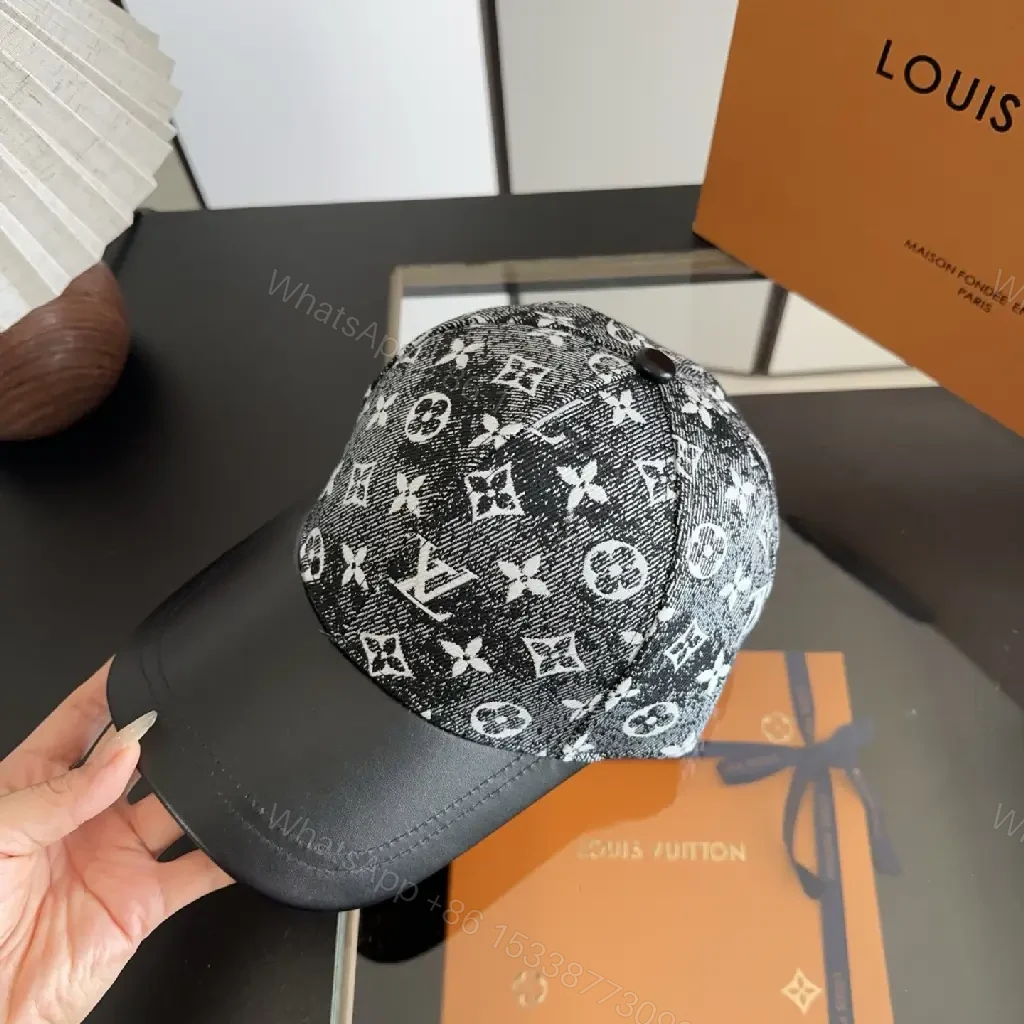 View 2 of Black & White Monogram Cap with Six-Panel Crown and Curved Brim
