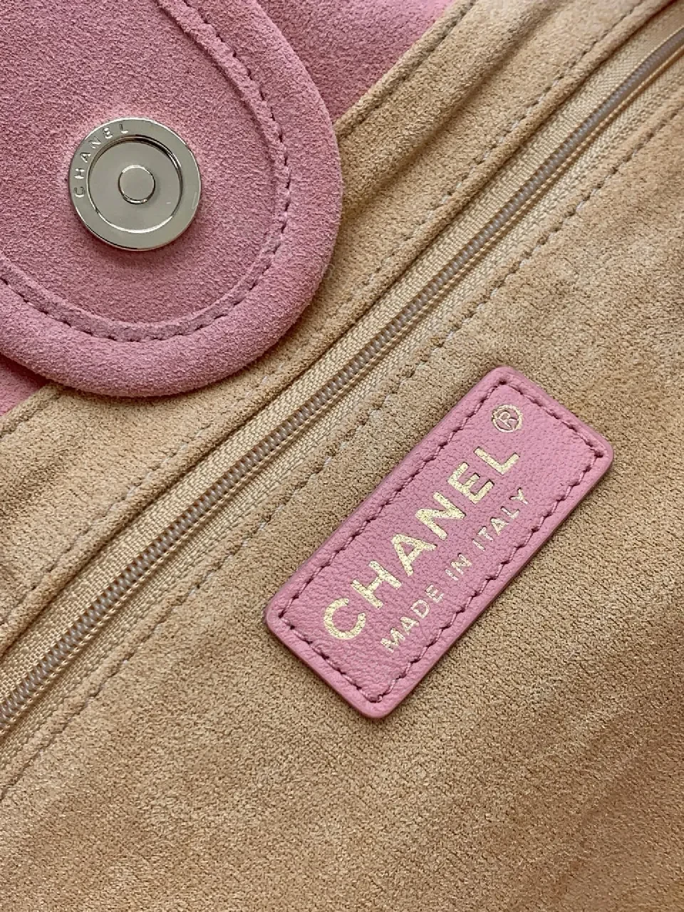 View 6 of Textured Straw Pink Tote with Chain Detail Bag