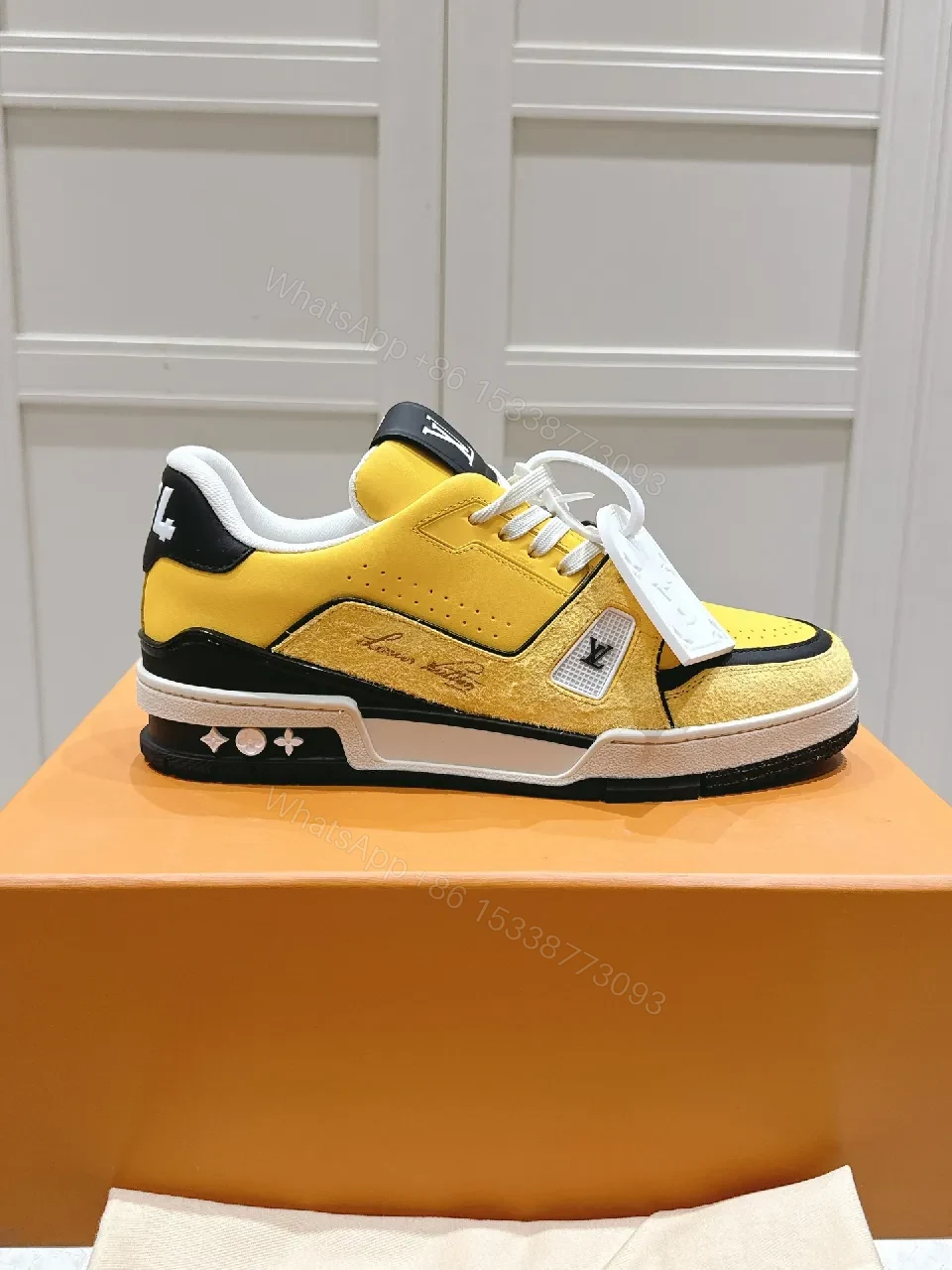 View 6 of Yellow-Accent Premium High-Tops: LV-Inspired Luxury Runner