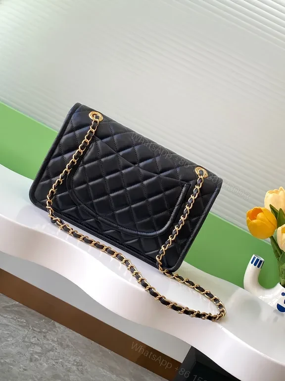 View 5 of Black Faux Leather Quilted Chain-Shoulder Bag, Luxury Everyday Style
