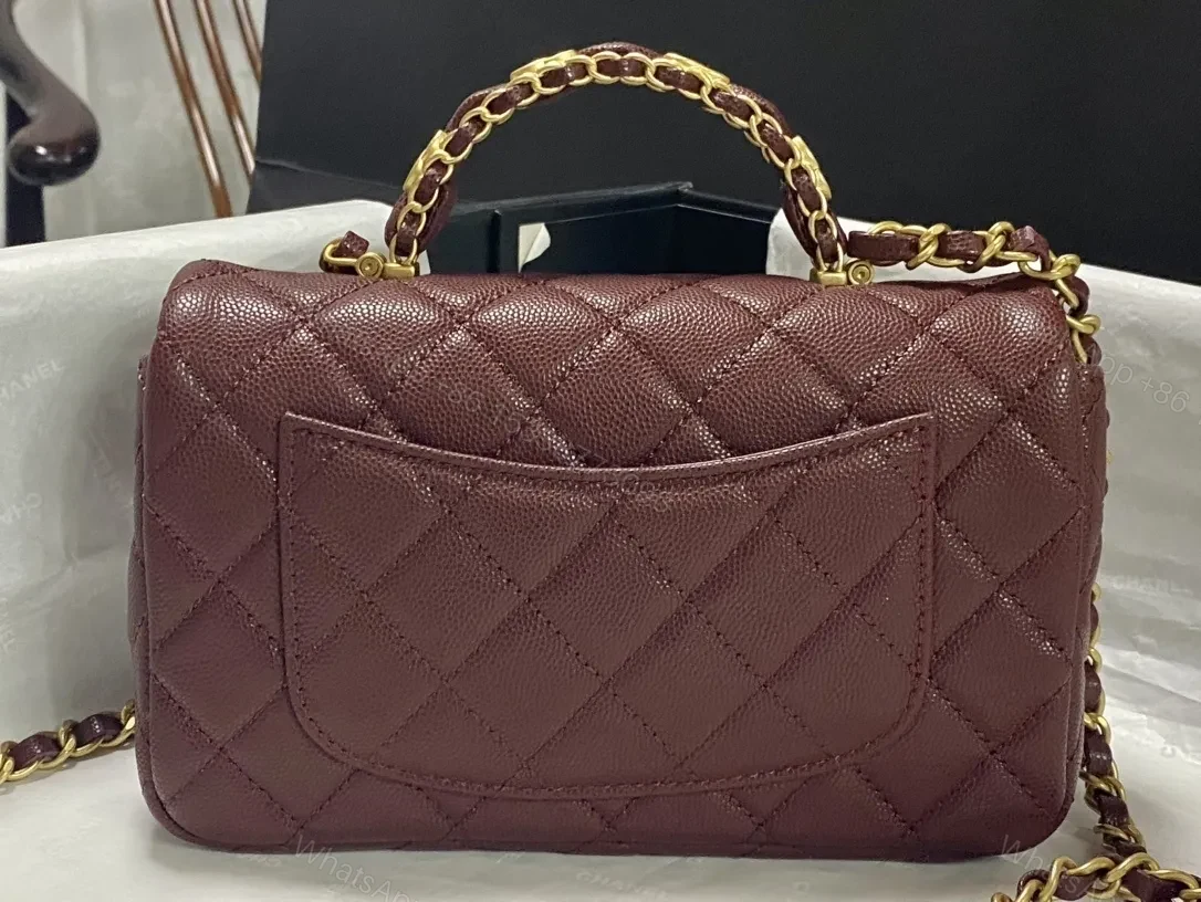 View 7 of Burgundy Quilted Mini Bag with Gold Chain - Chic & Compact