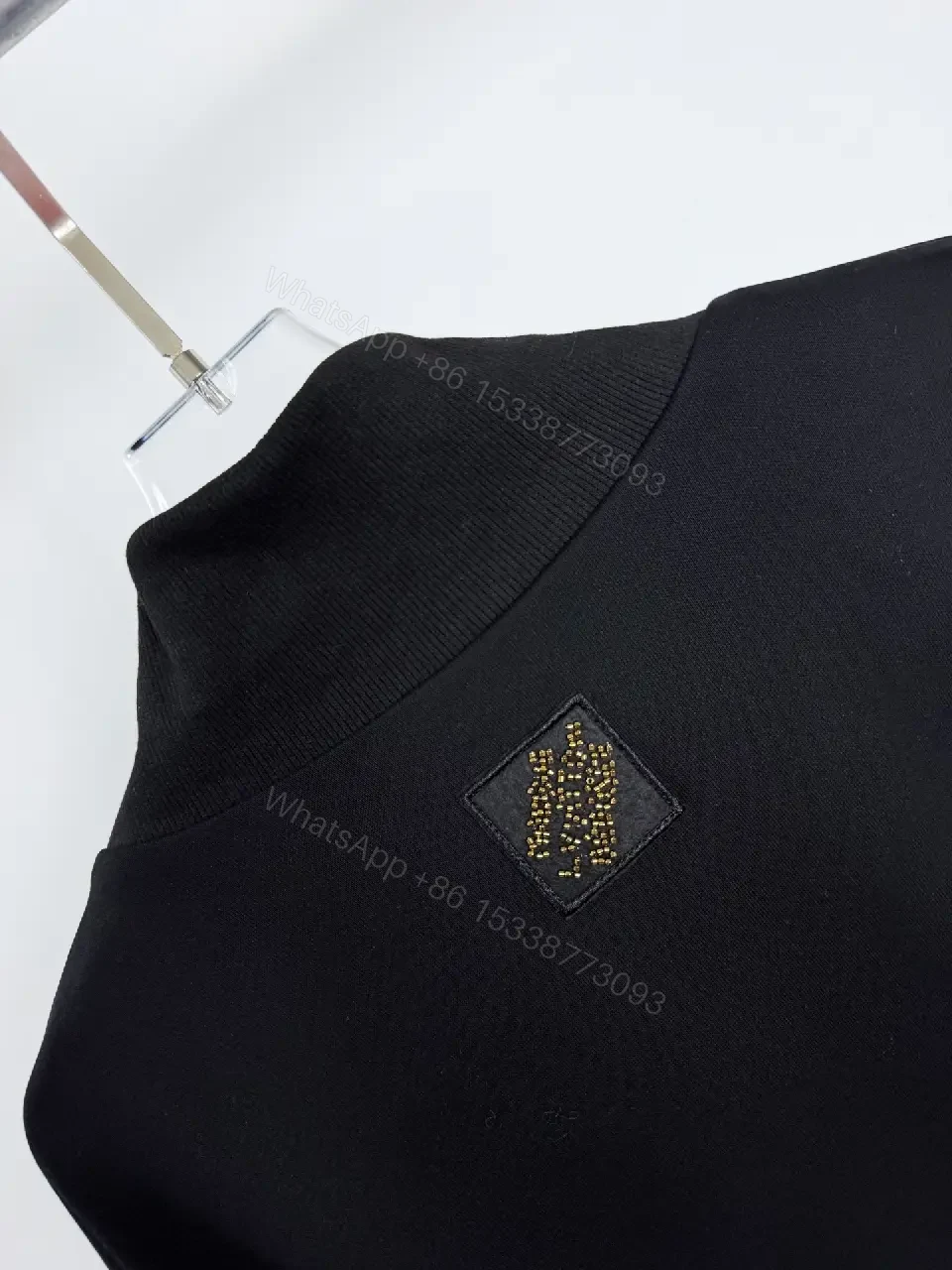 View 3 of Black Leather-Blend Zip Jacket with Luxury Emblem