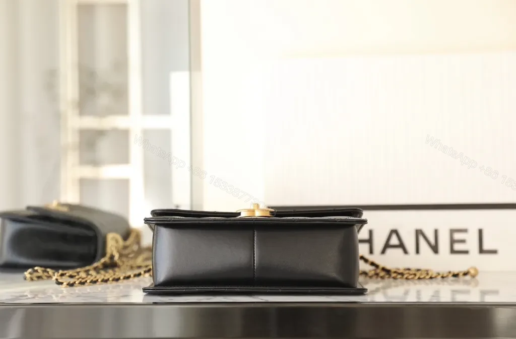 View 3 of Chanel-Inspired Quilted Leather Crossbody Bag, Goldtone Hardware
