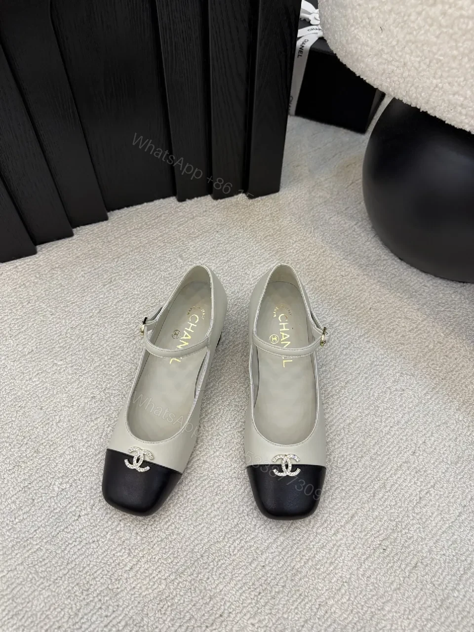 View 9 of Ivory/Black Two-Tone Pumps with Ankle Strap, Classic-Edge Style