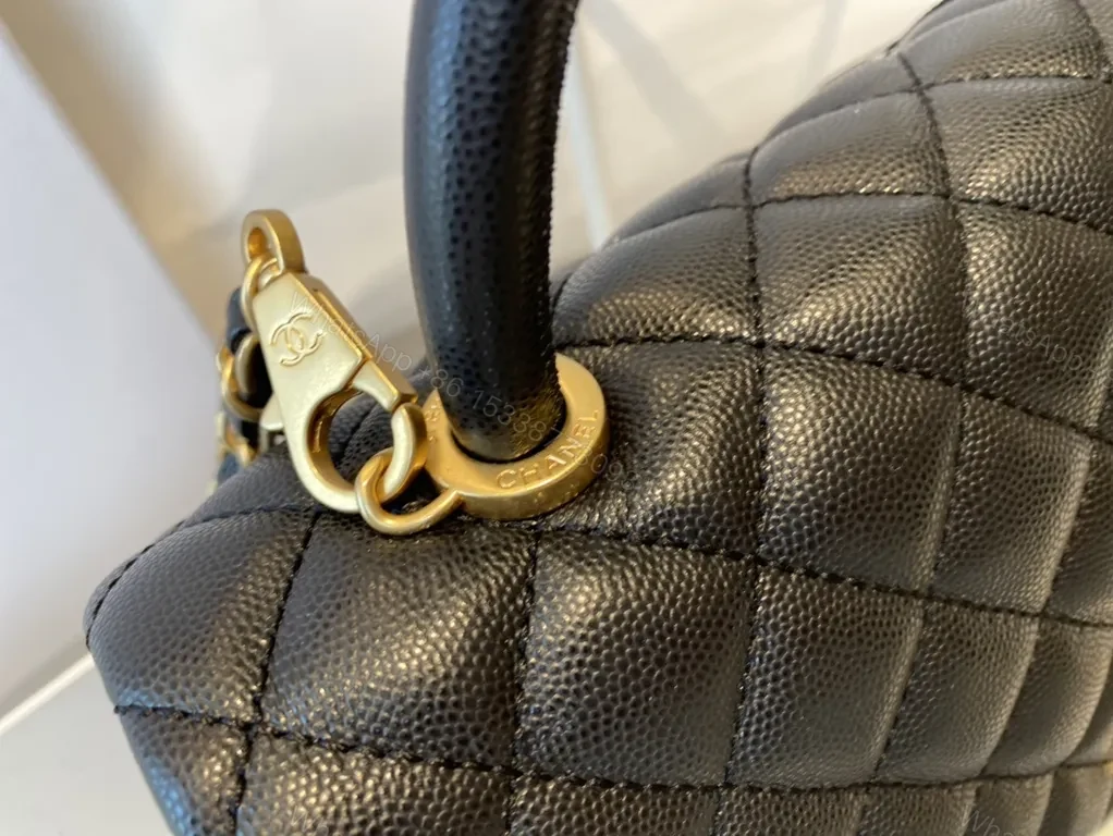 View 4 of Black Quilted Leather Bag with Gold Hardware â€“ Classic Chic Style, Top-Handle/Chain Straps, Compact Dressy Essential