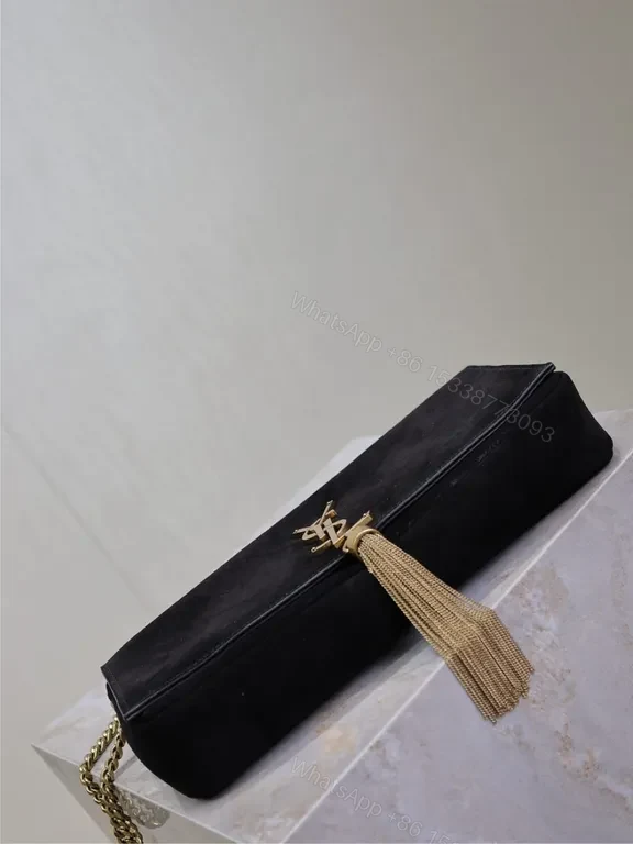 View 2 of Refined Velvet Black Bag with Gold YSL Hardware