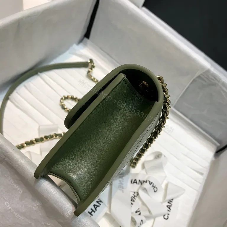 View 2 of Soft Green Quilted Shoulder Bag with Gold Chain