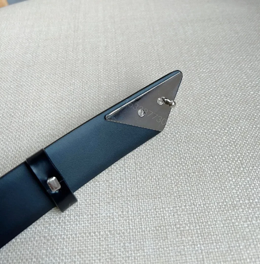 View 5 of Sleek Black Bonded Leather Belt with Prada Triangle Plaque
