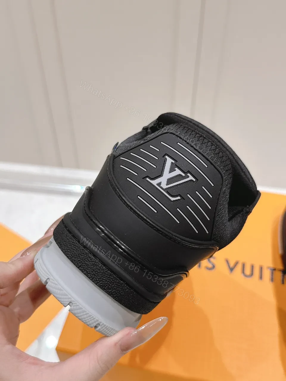 View 7 of Black Leather & Mesh Luxe High-Tops with Signature Detailing