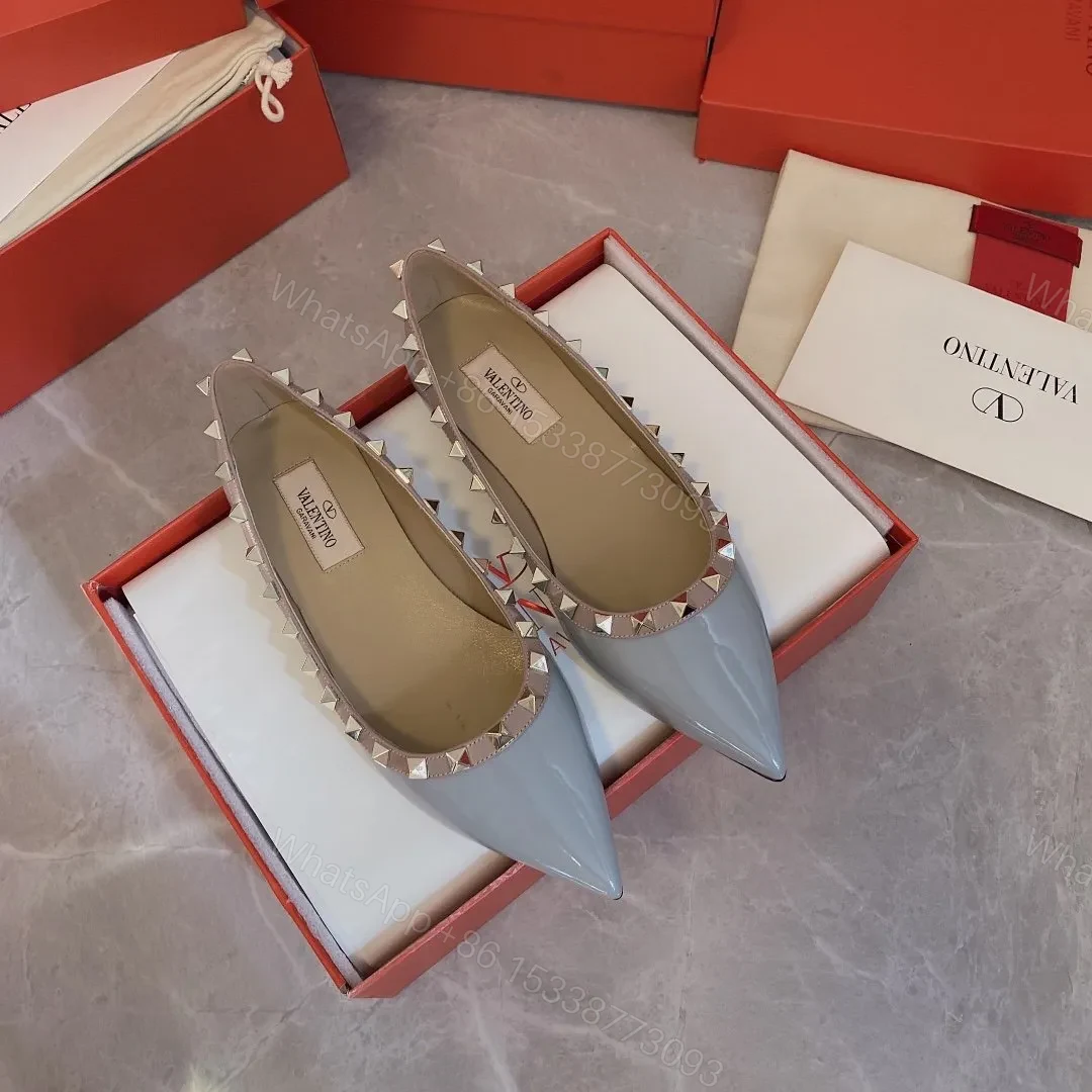 View 2 of Valentino Women Blue Patent Leather Studded Flats