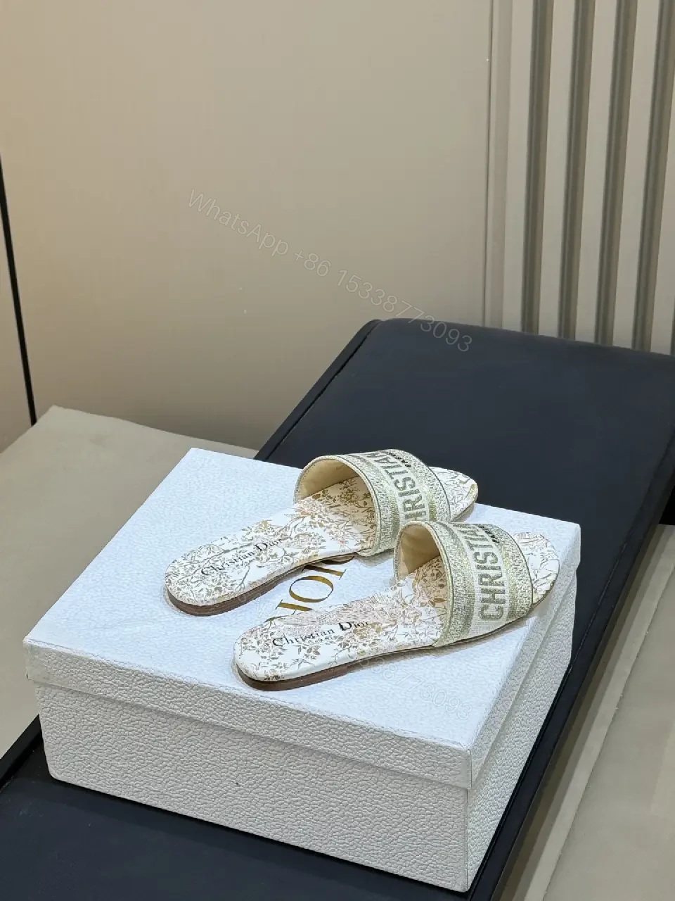 View 5 of Cream White Leather Slide Sandals Dior Paris Style Slide Sandals