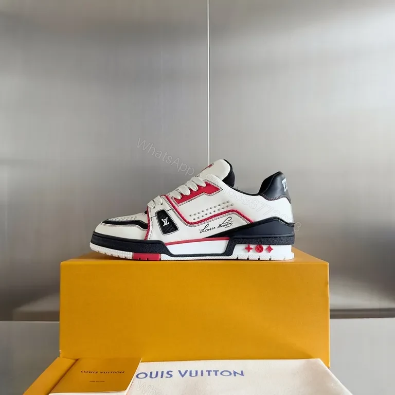 View 8 of Bold Contrast Panel Sneakers: Luxe LV-Inspired Monogram High-Tops