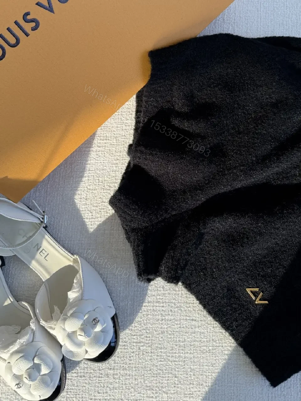 View 7 of Textured Knit Shorts with Subtle LV Accent - Elevated Comfort