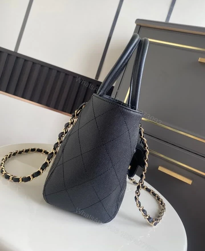 View 10 of Chanel Lookalike Small Black Shopping Bag 7095 Grained Calfskin