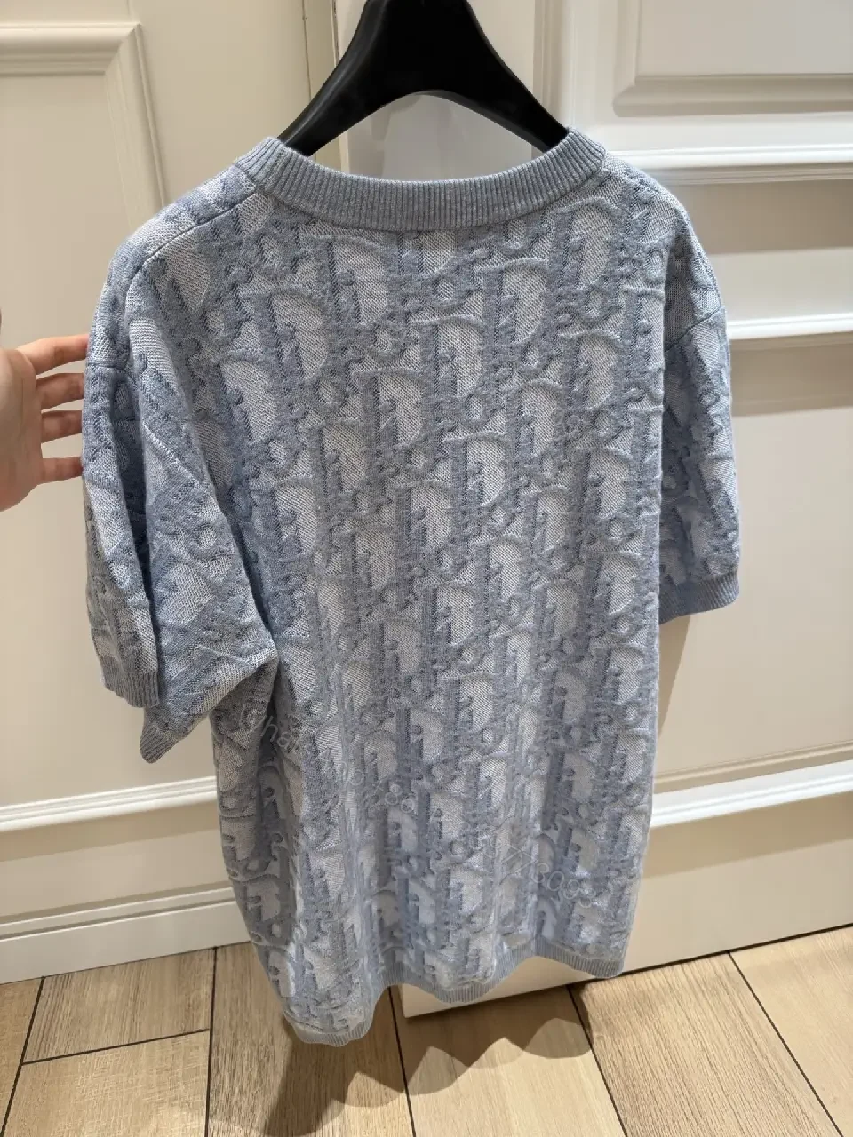 View 10 of Blue Denim Knit Pullover Dior Style Key Feature: Embroidered Pattern Sweater Dress