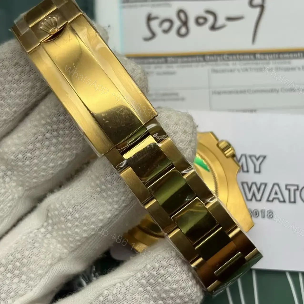 View 9 of Rolex Submariner Full Gold Blue Dial Swiss Clone Replica