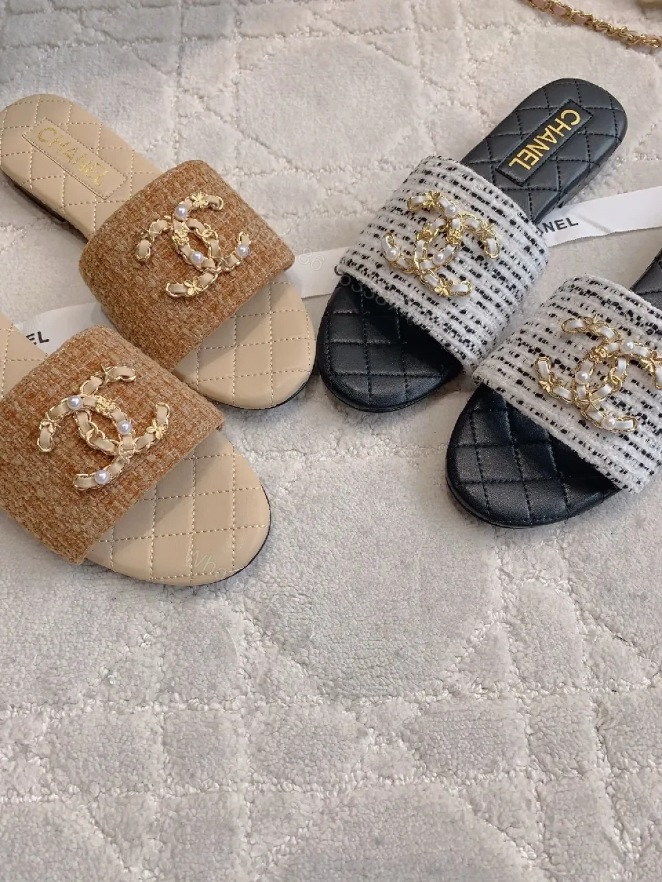 View 6 of Quilted Slides with Crystal Emblem - Luxe Everyday Comfort